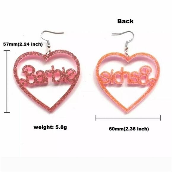 Barbie earrings, glittery pink sparkly kawaii pink hearts - Picture 4 of 4